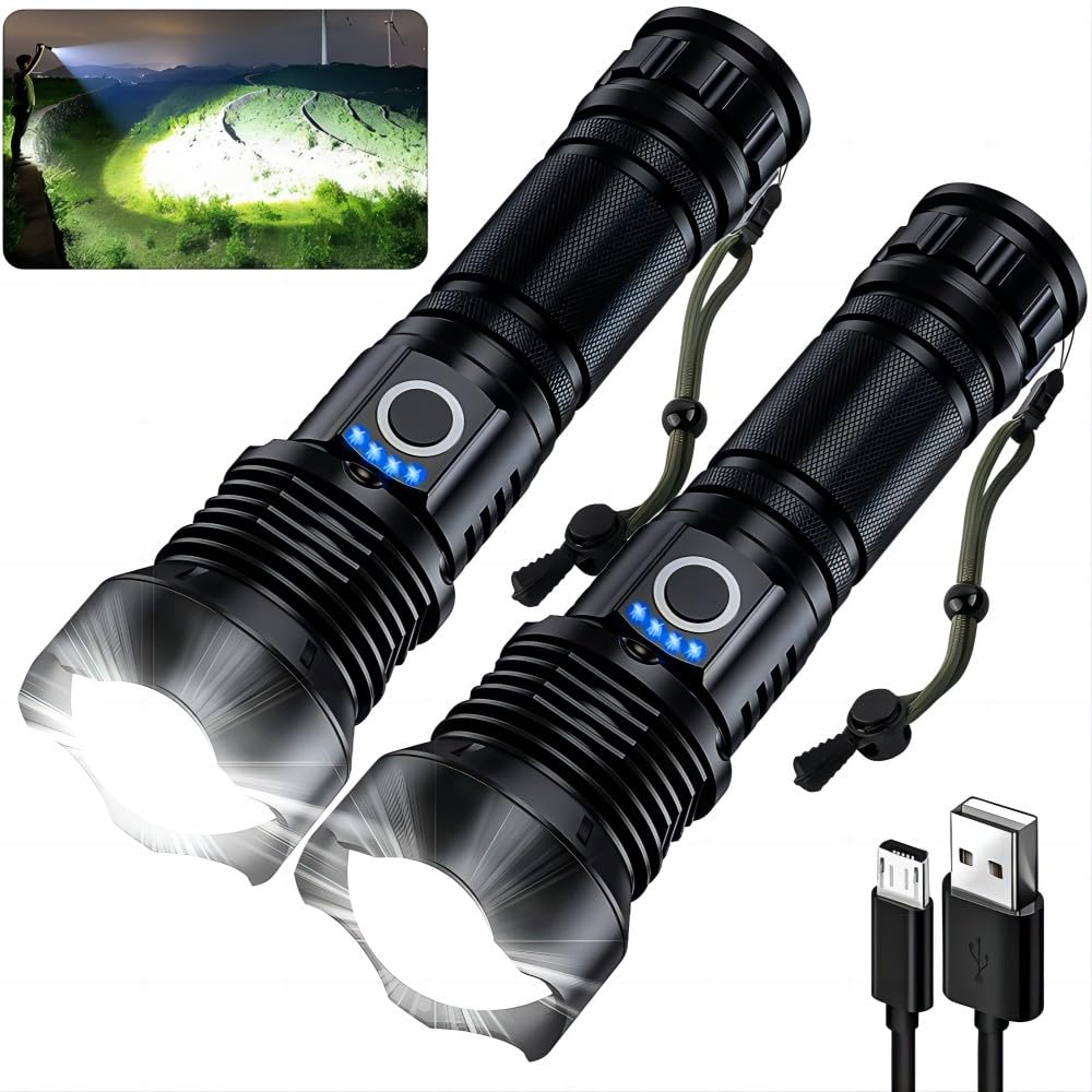MILAOSHU 90000-lumen flashlight 2-pack for broad outdoor illumination