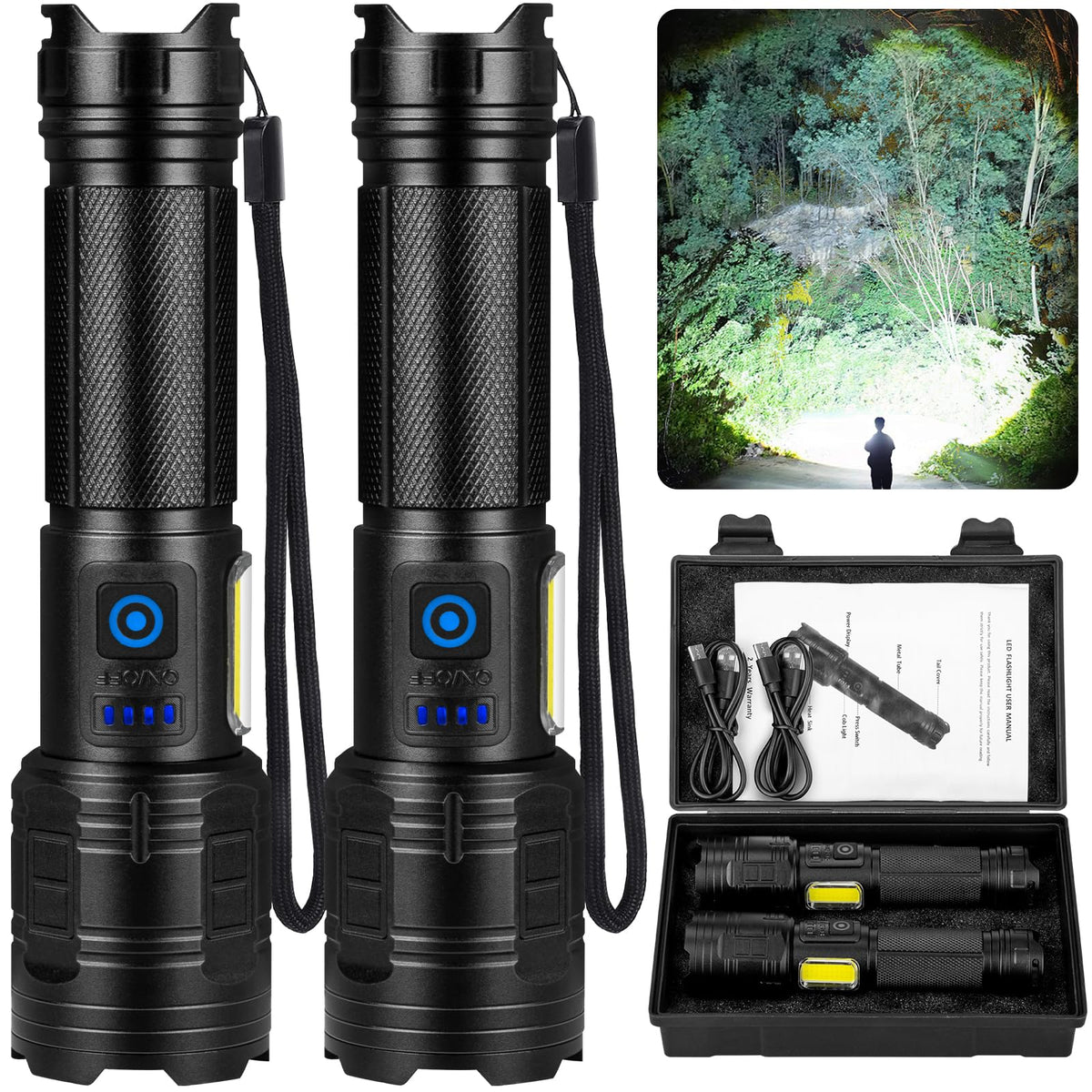 MILAOSHU rechargeable flashlight with side light for versatile outdoor illumination