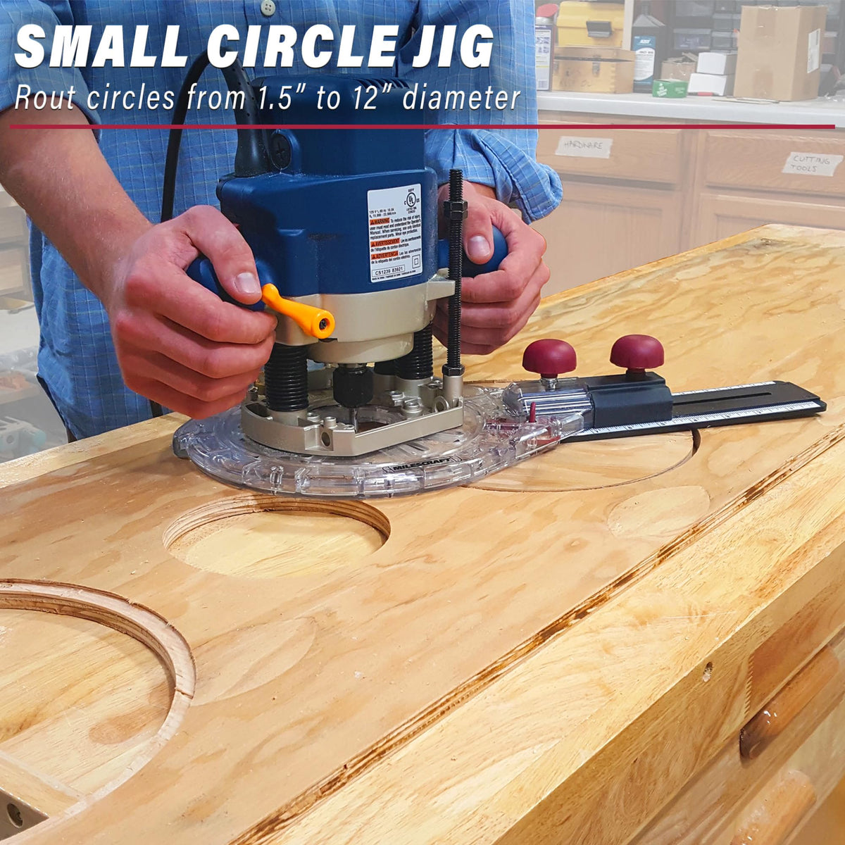 Milescraft 1219 circle guide kit offset base for cleaner edge finishing.