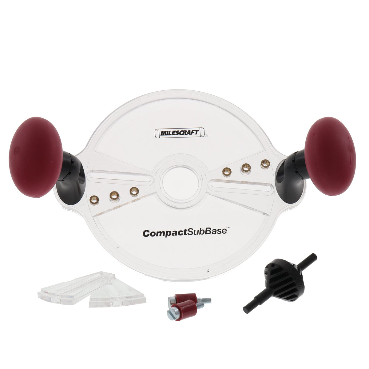 Milescraft 1225 CompactSubBase base plate for precise edge routing and universal compatibility.