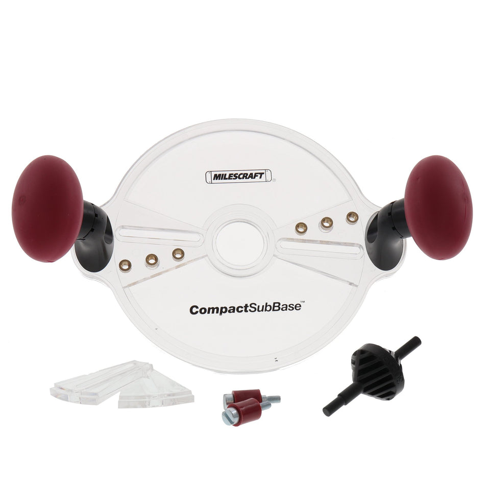 Milescraft 1225 CompactSubBase base plate for precise edge routing and universal compatibility.