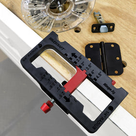 Milescraft 1226 hinge jig latch template installed for accurate latch mortises