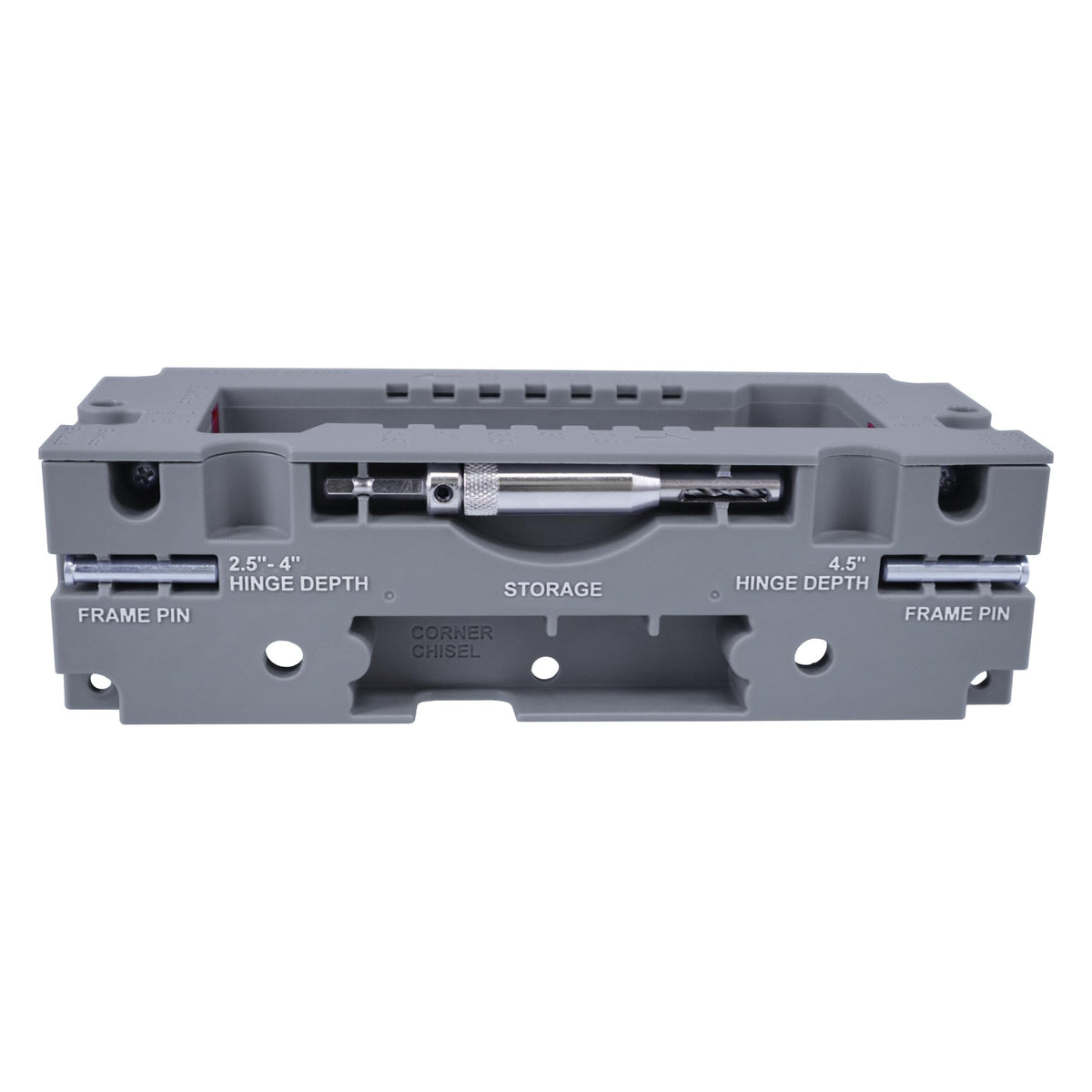 Milescraft 1229 HingeJigPLUS strike template enables accurate strike mortises.