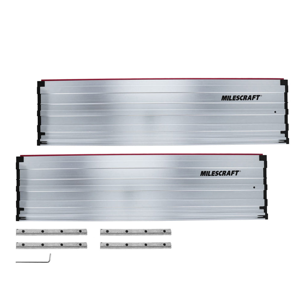Milescraft 1408 rail extension in aluminum extending cutting range for large plywood sheets.