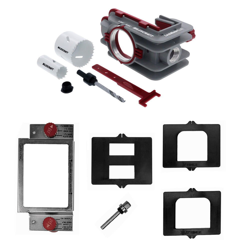 Milescraft DoorKit lock jig setup showing fast, damage-free installation