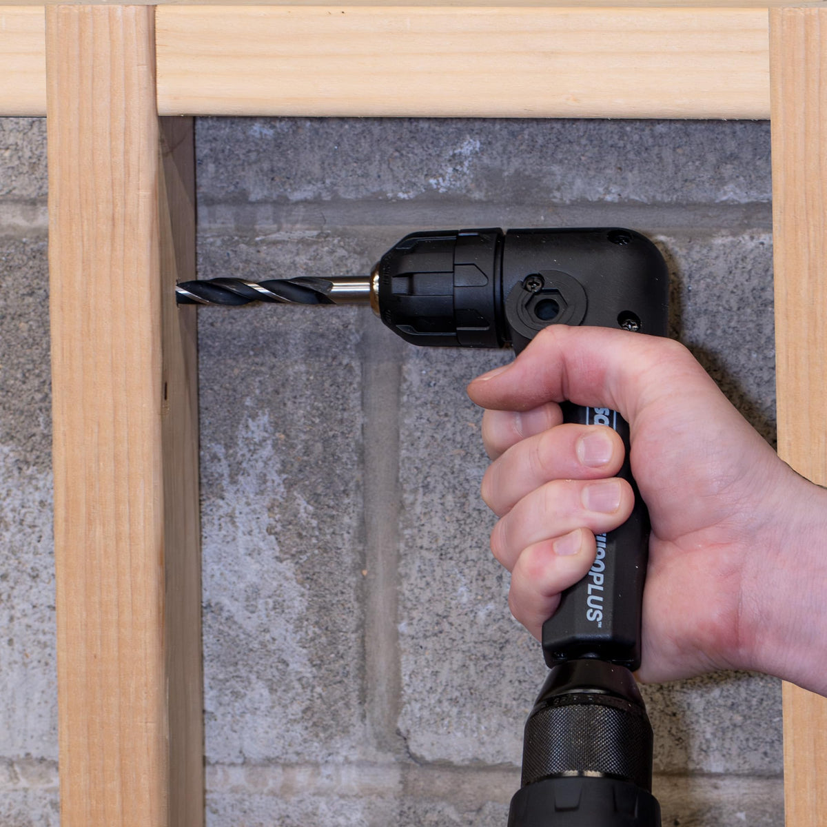 Milescraft Drill90PLUS dual handles provide stable control in confined areas
