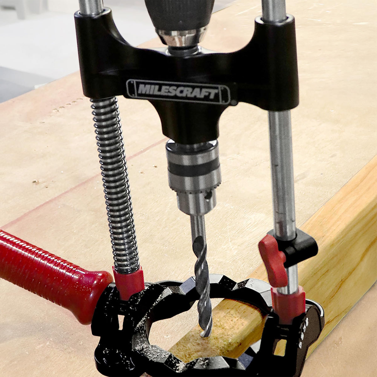 Milescraft DrillMate round stock centering channels aid accuracy
