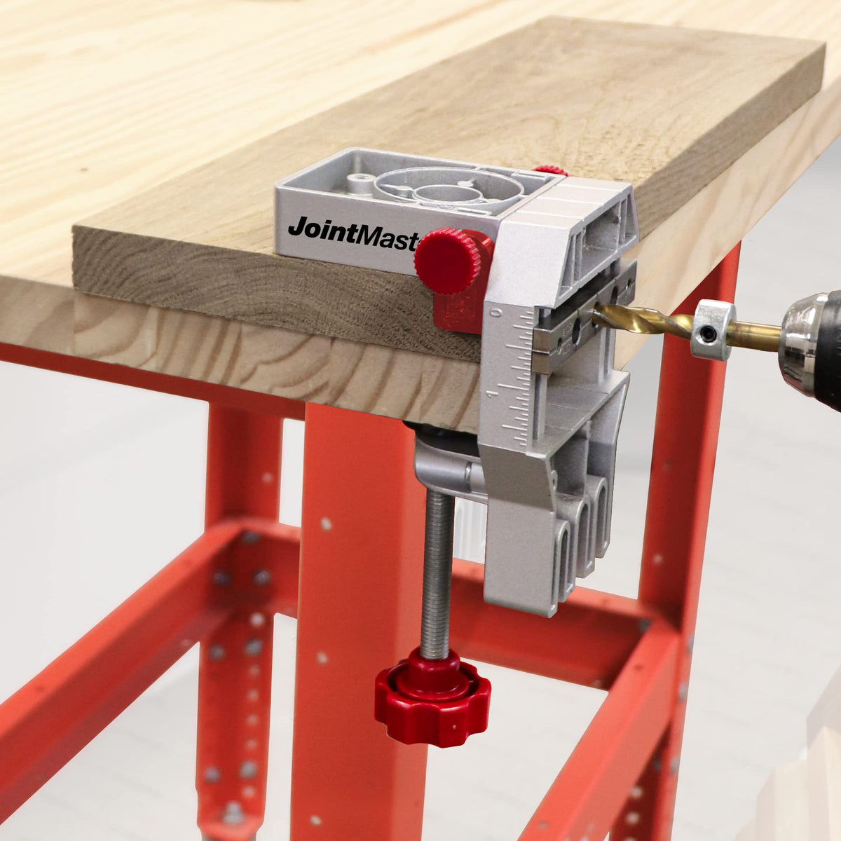 Milescraft JointMaster centering spacers simplify dowel alignment.
