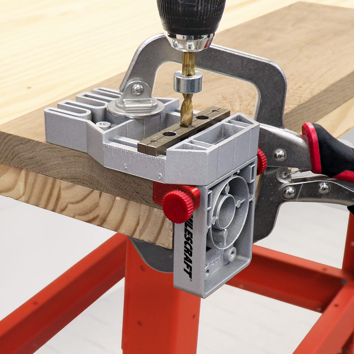 Milescraft JointMaster drill blocks provide durable, precise dowel holes.