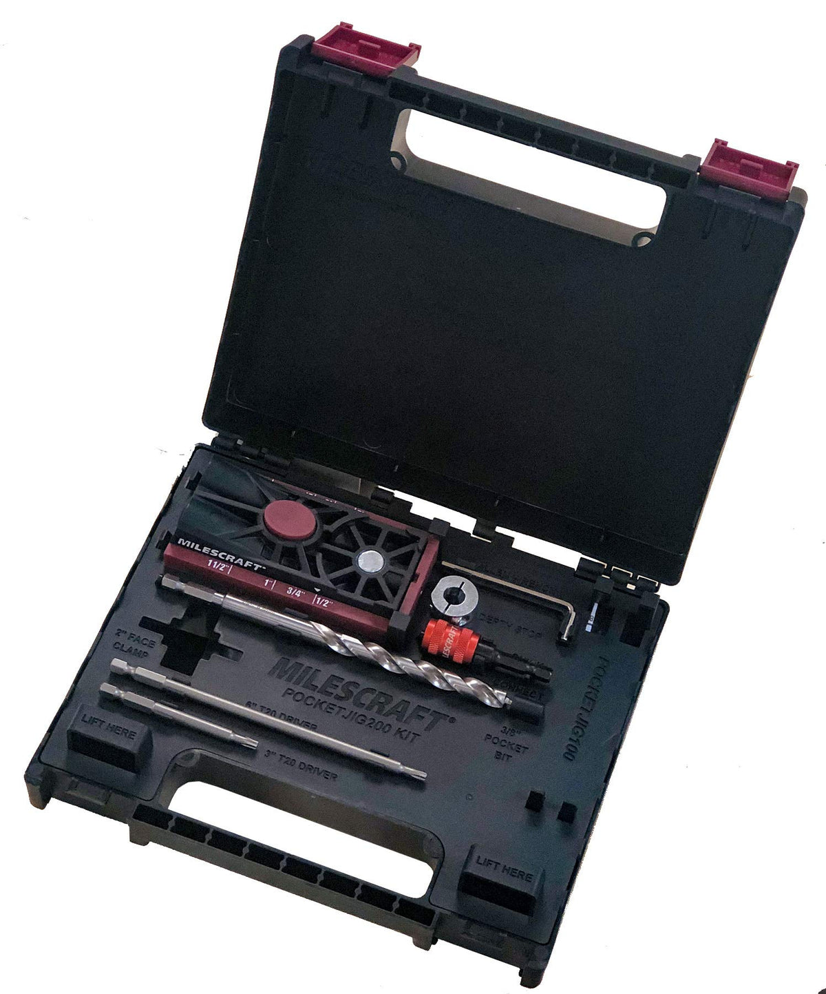 Milescraft PocketJig200 tight bushing-to-drill-fit reduces tear-out