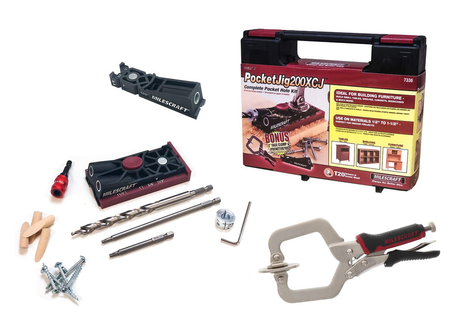 Milescraft PocketJig200XCJ double barrel in use for fast pocket hole joints