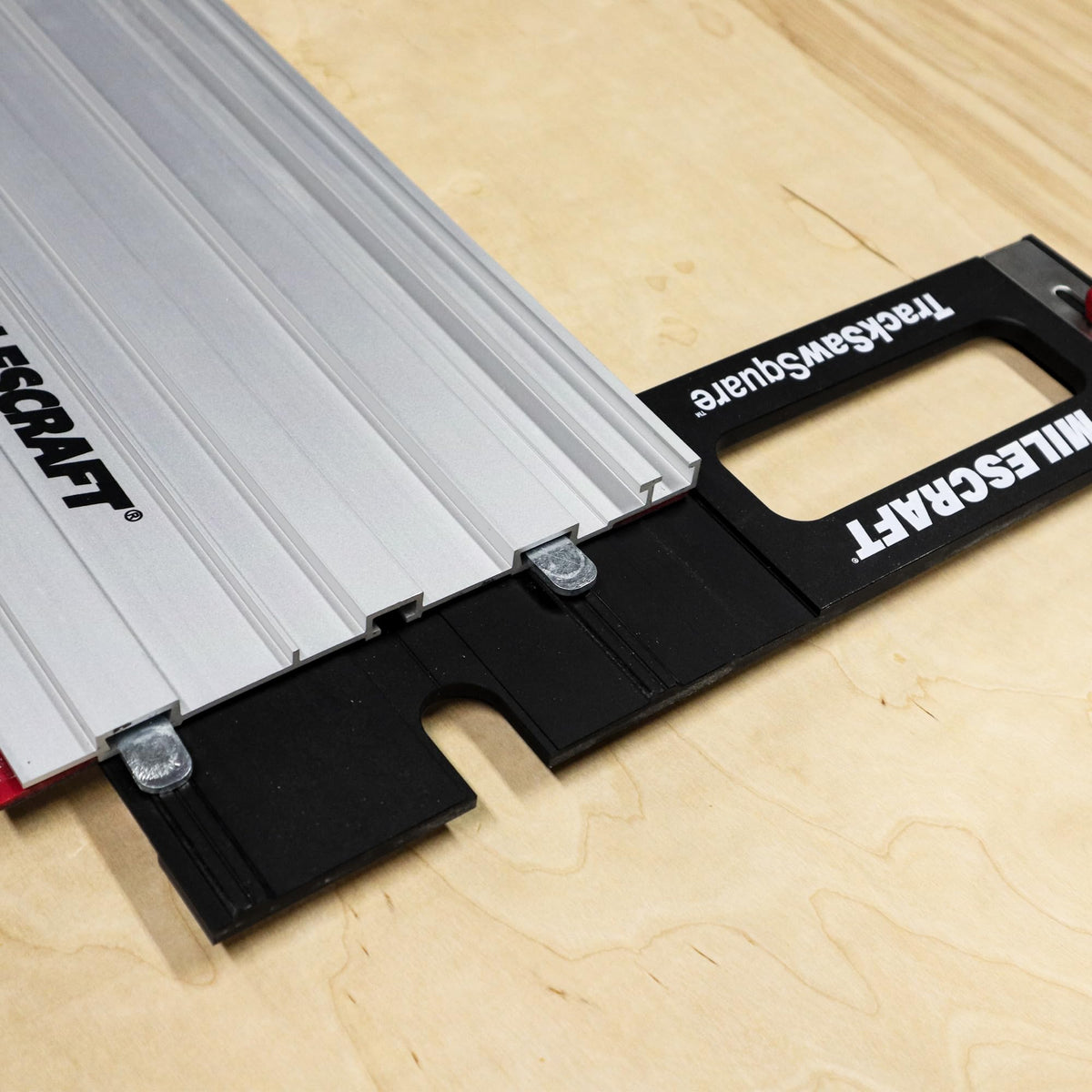 Milescraft TrackSawSquare pairs with TrackSawGuide for straight, square sheet ripping