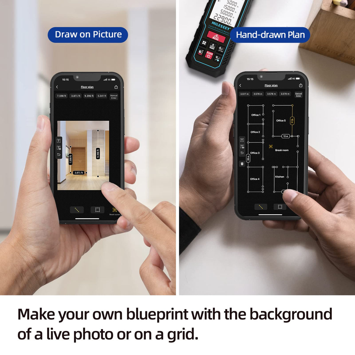MiLESEEY D5 app sync transfers measurements to your device in real time