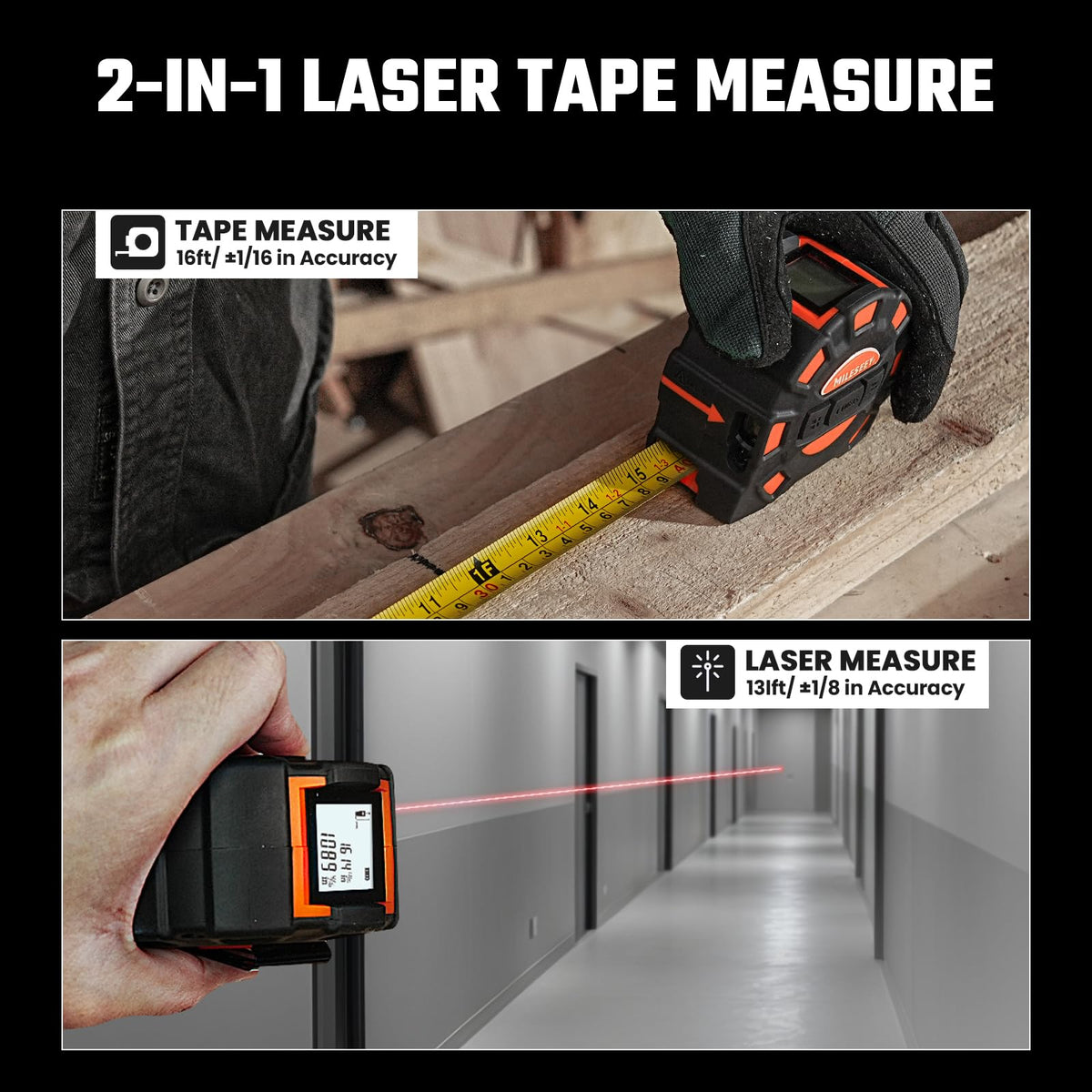 MiLESEEY auto-lock tape measure keeps blade steady during precise measurements.