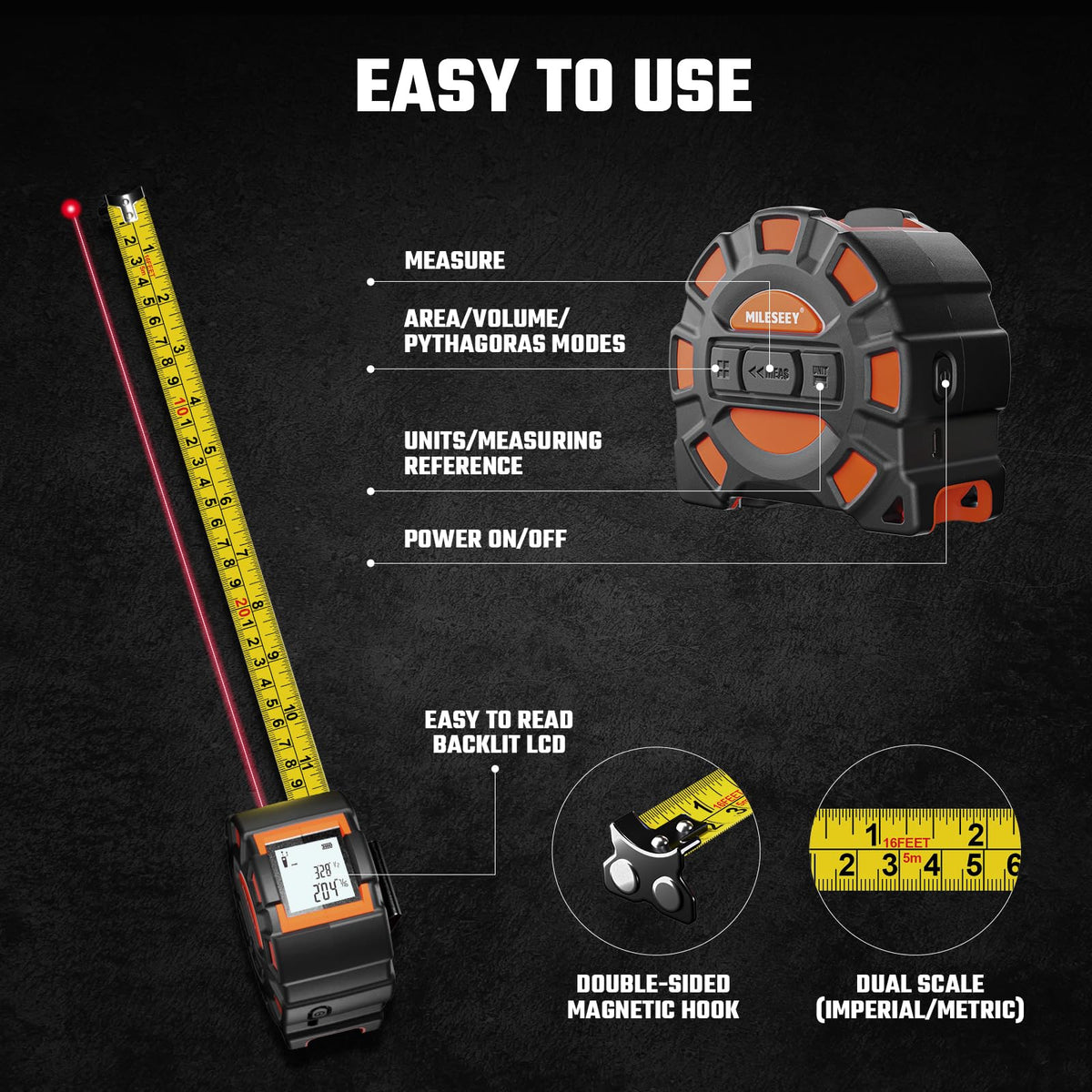 MiLESEEY true-zero hook with magnetic base enables stable external measurements.