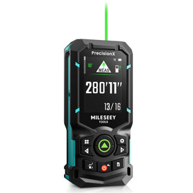 MiLESEEY S50 front view with green beam for outdoor distance measurement.