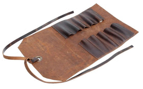 Militaria Stuffs Leather Tool Roll Closeup showing durable full grain leather texture
