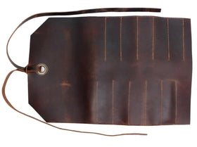 Militaria Stuffs Leather Tool Roll Rolled Up, compact for easy carry