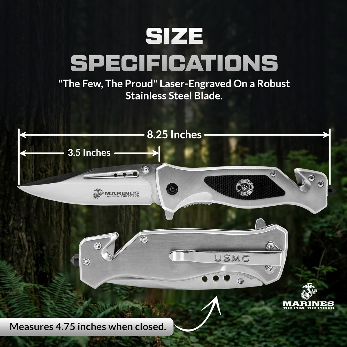 Military Gift Shop USMC knife EGA engraving and pride emblem.