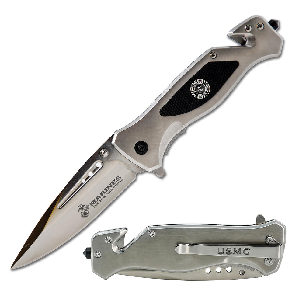 Military Gift Shop USMC knife silver blade 3-5 inch for everyday carry.