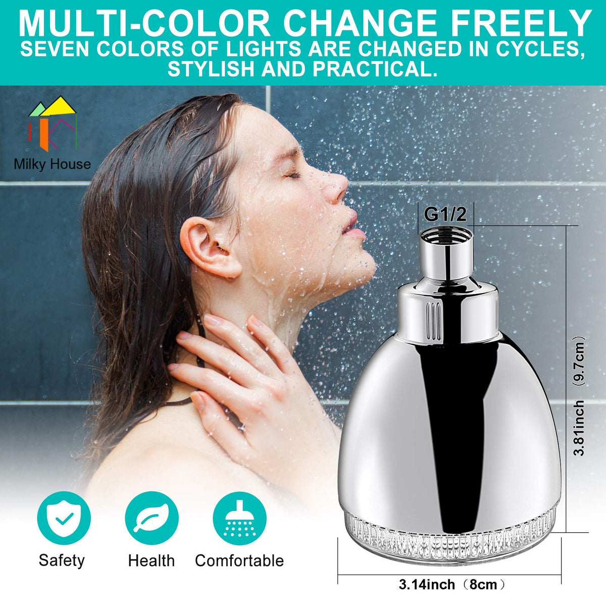 Milky House LED shower head self-cleaning nozzles reduce clogging and maintain flow