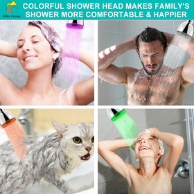 Milky House LED shower head powered by water flow for energy-efficient lighting