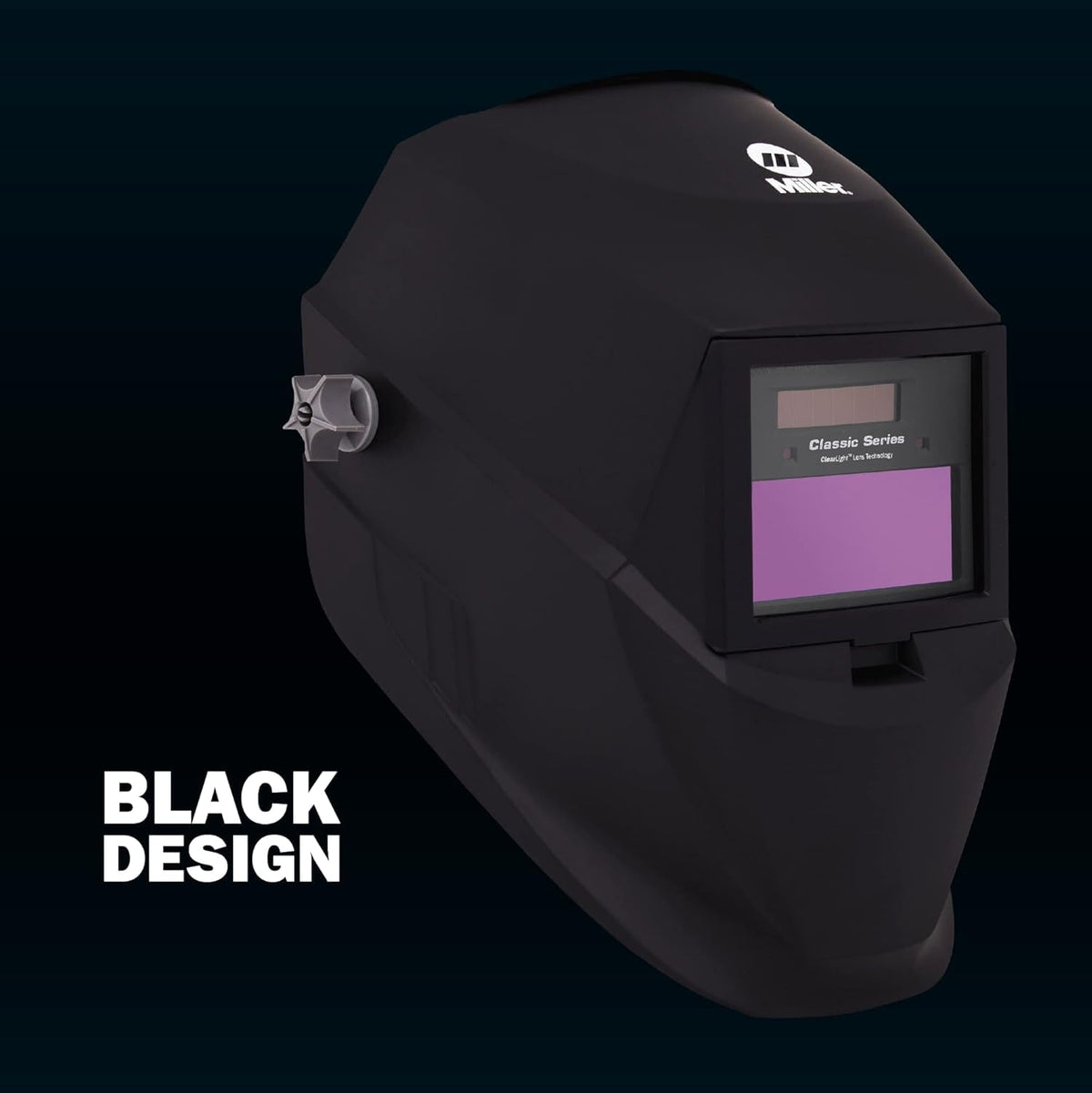 Ratcheting headgear on Miller helmet enabling a secure, adjustable fit.