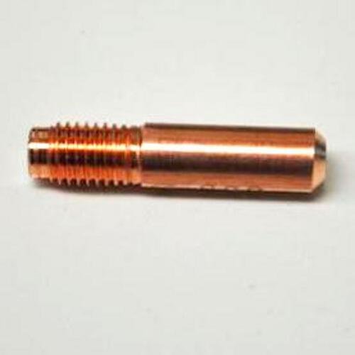 Miller contact tip close-up demonstrates proper fit with M-Series MIG gun.