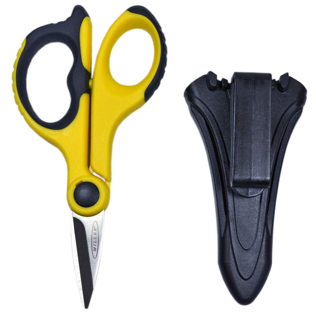 Miller KS-2 fiber optic scissors with belt loop pouch for on-site cable work and easy transport.