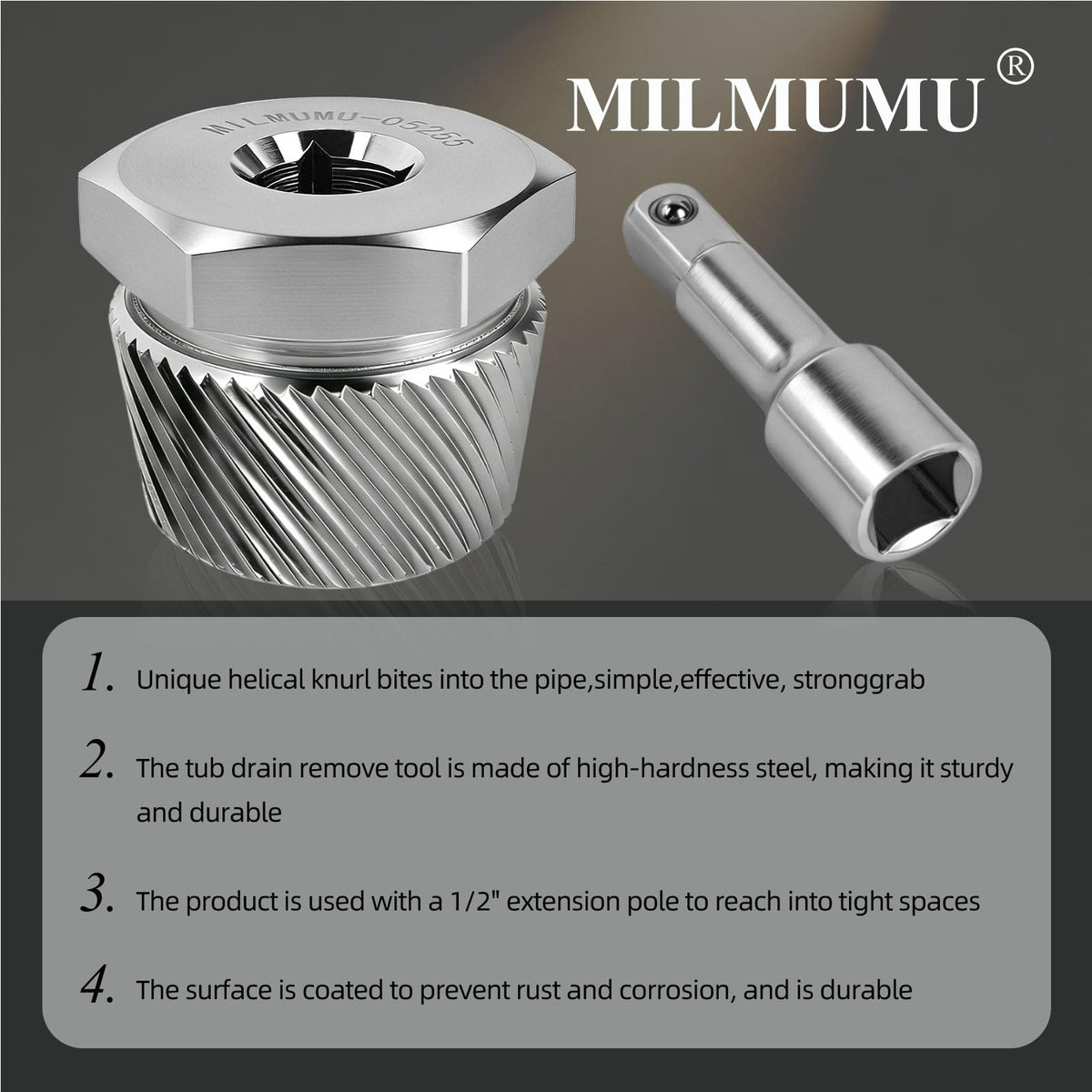 MILMUMU grip-technology end ensures secure, damage-free engagement with tub drains
