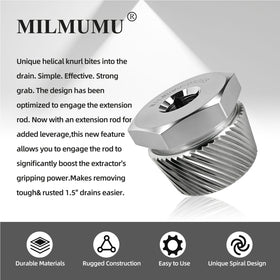 MILMUMU secure-fit tip highlights precise alignment for simple drain removal