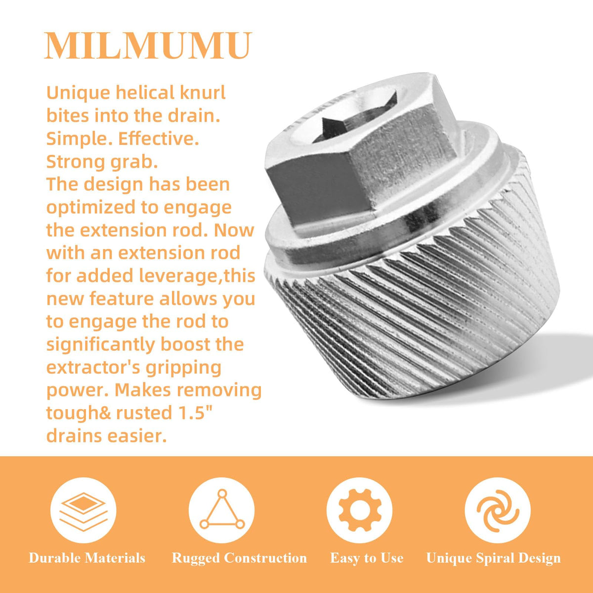 MILMUMU setup shows extension and wrench use for tub drain extraction