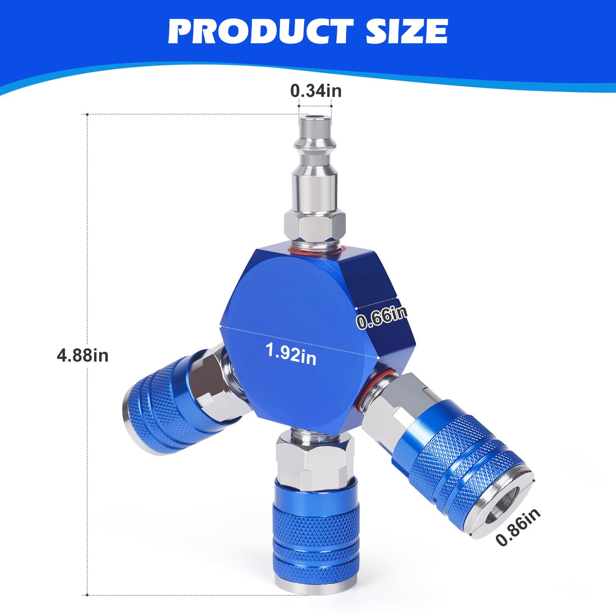 Milosline 3-way air manifold ports highlight ease of connecting multiple tools from a single source.