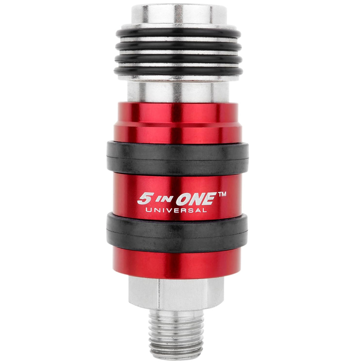 Milton 5 in ONE safety exhaust coupler with 1/4 in NPT connection.