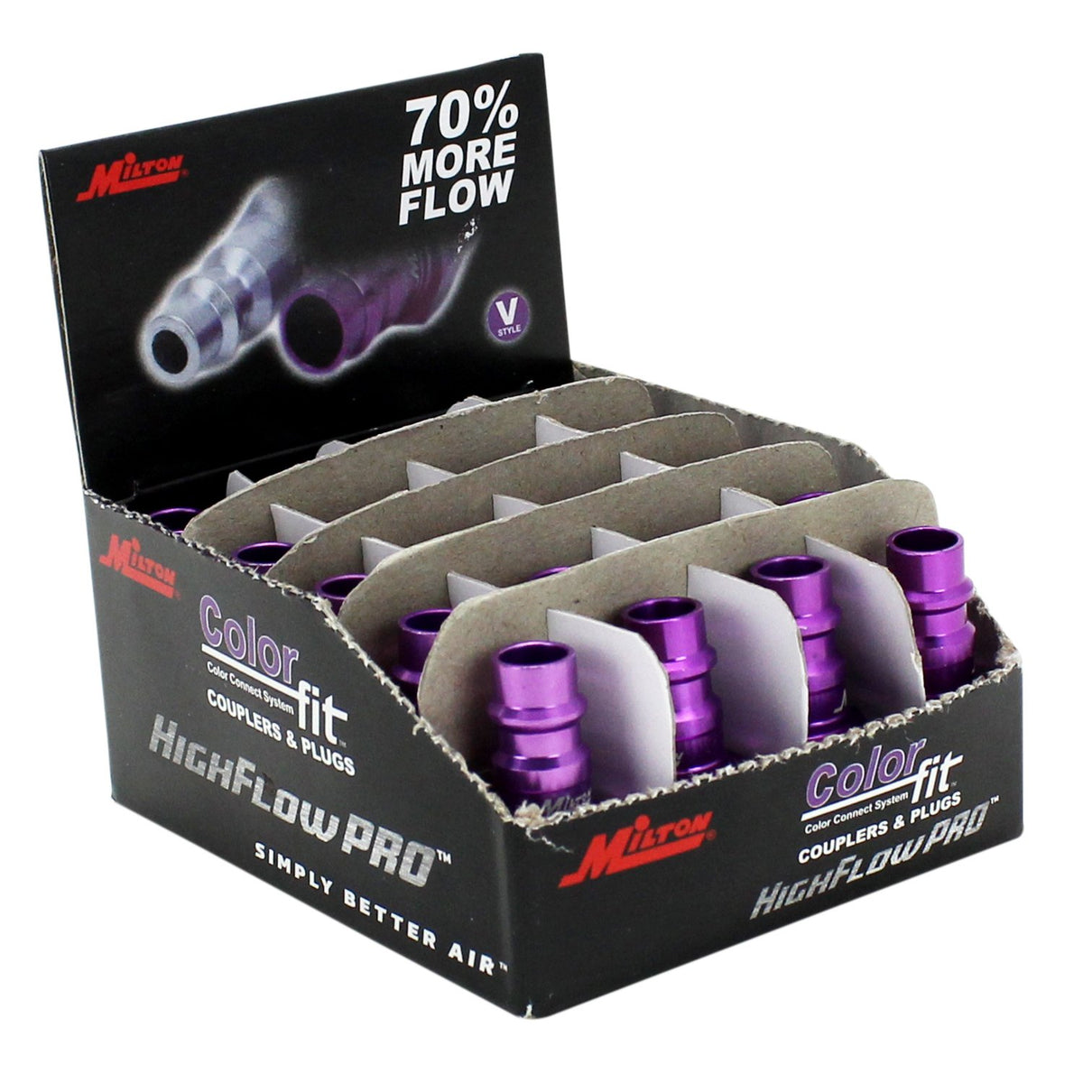 Milton ColorFit HighFlowPRO plugs front view, 1/4in NPT male connection