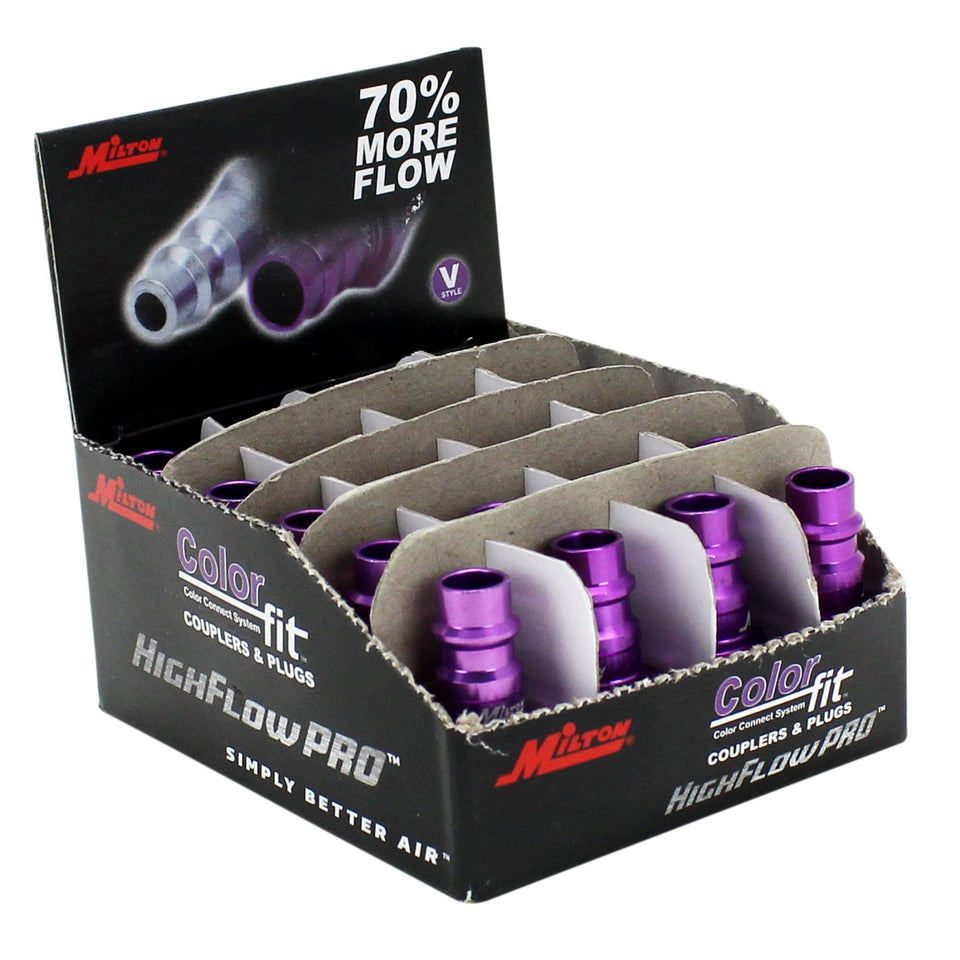 Milton ColorFit HighFlowPRO plugs front view, 1/4in NPT male connection