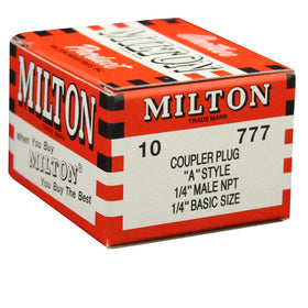 Milton 777 1/4 inch male A-style plug pack image 1 shows durable steel construction for shop air