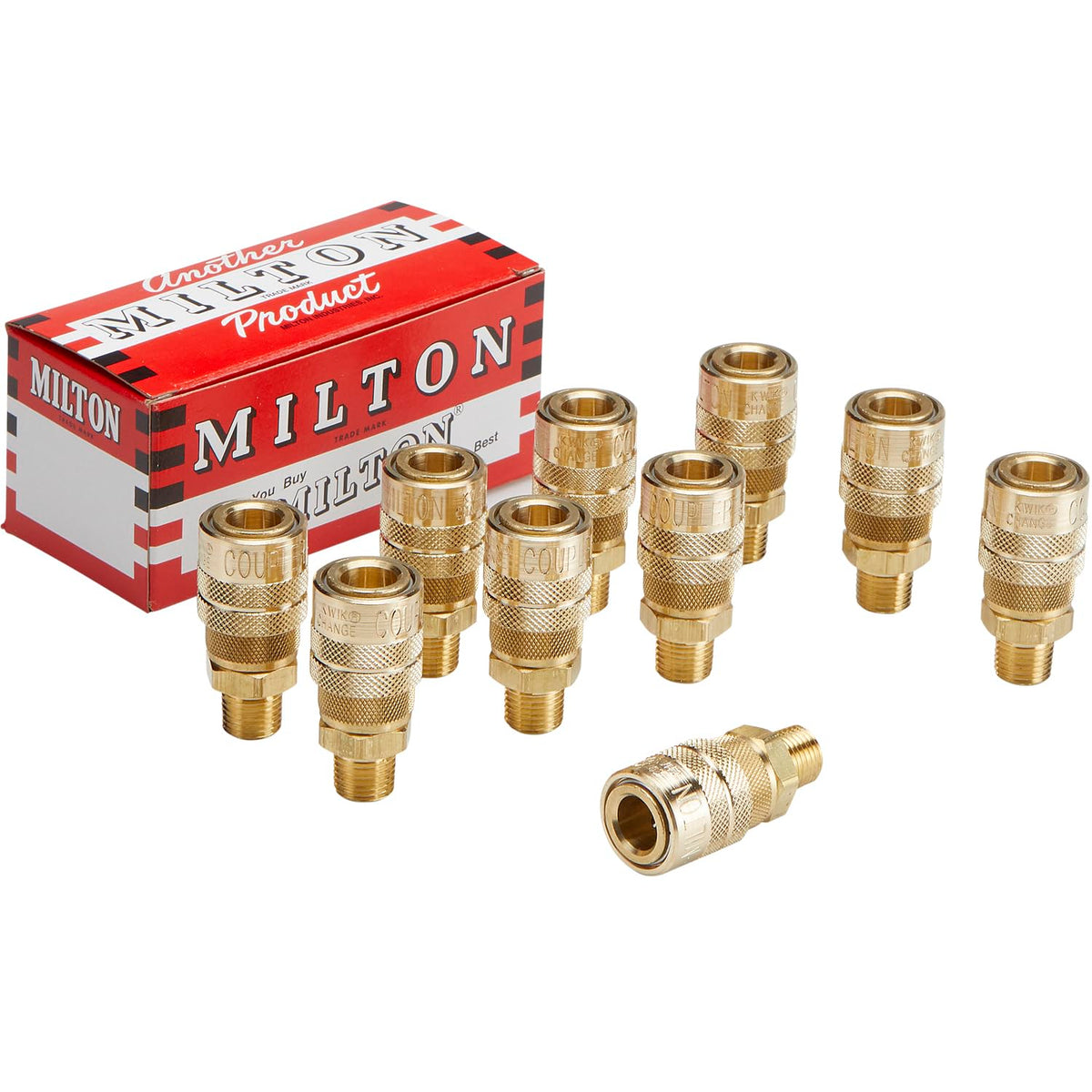 Milton Buna-N seals provide reliable leak resistance on brass couplers.