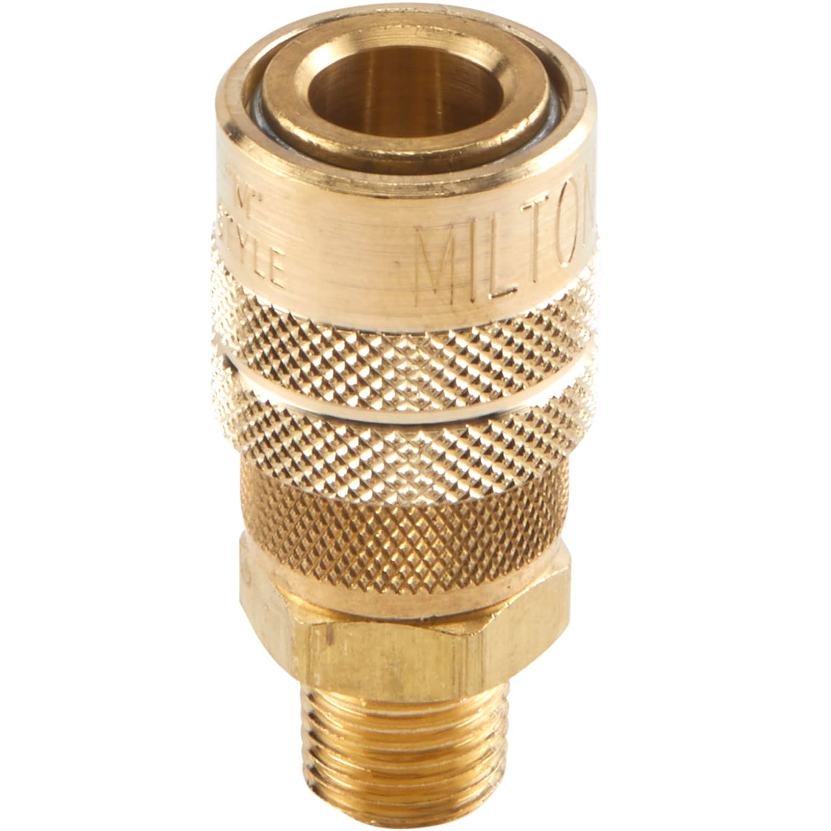 Milton NPT 1/4 inch male brass coupler for secure fittings.