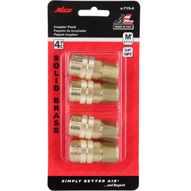 Milton S-715-4 FNPT M-style coupler, precise 1/4-inch threading for secure fittings.