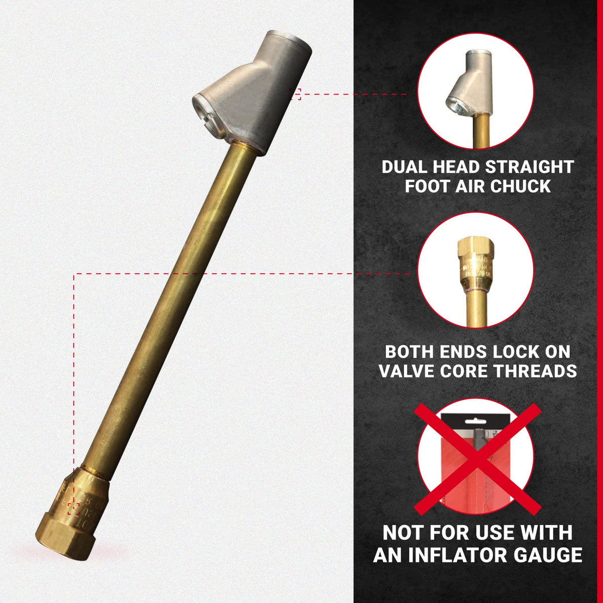 Milton dual-head with lock-on valve core threads ensuring secure seating
