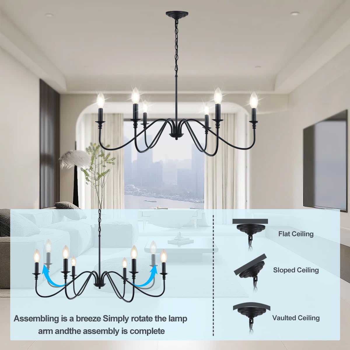 Miluolan adjustable chain chandelier providing flexible hanging height.