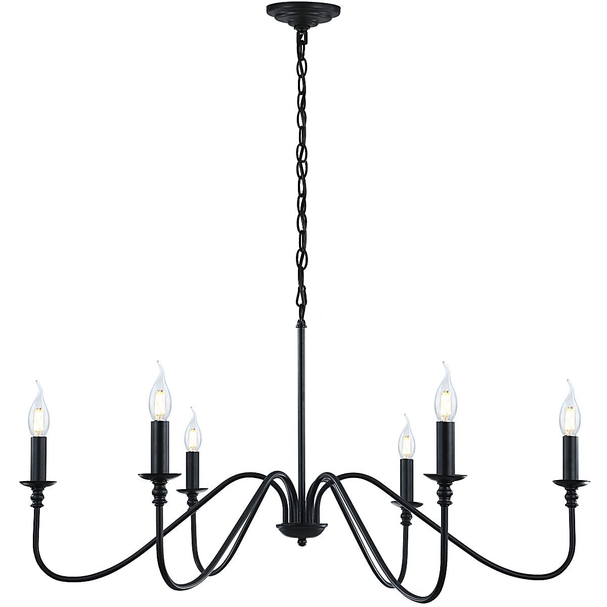 Miluolan black chandelier with 6 arms, ideal for dining rooms and elegant ambiance.