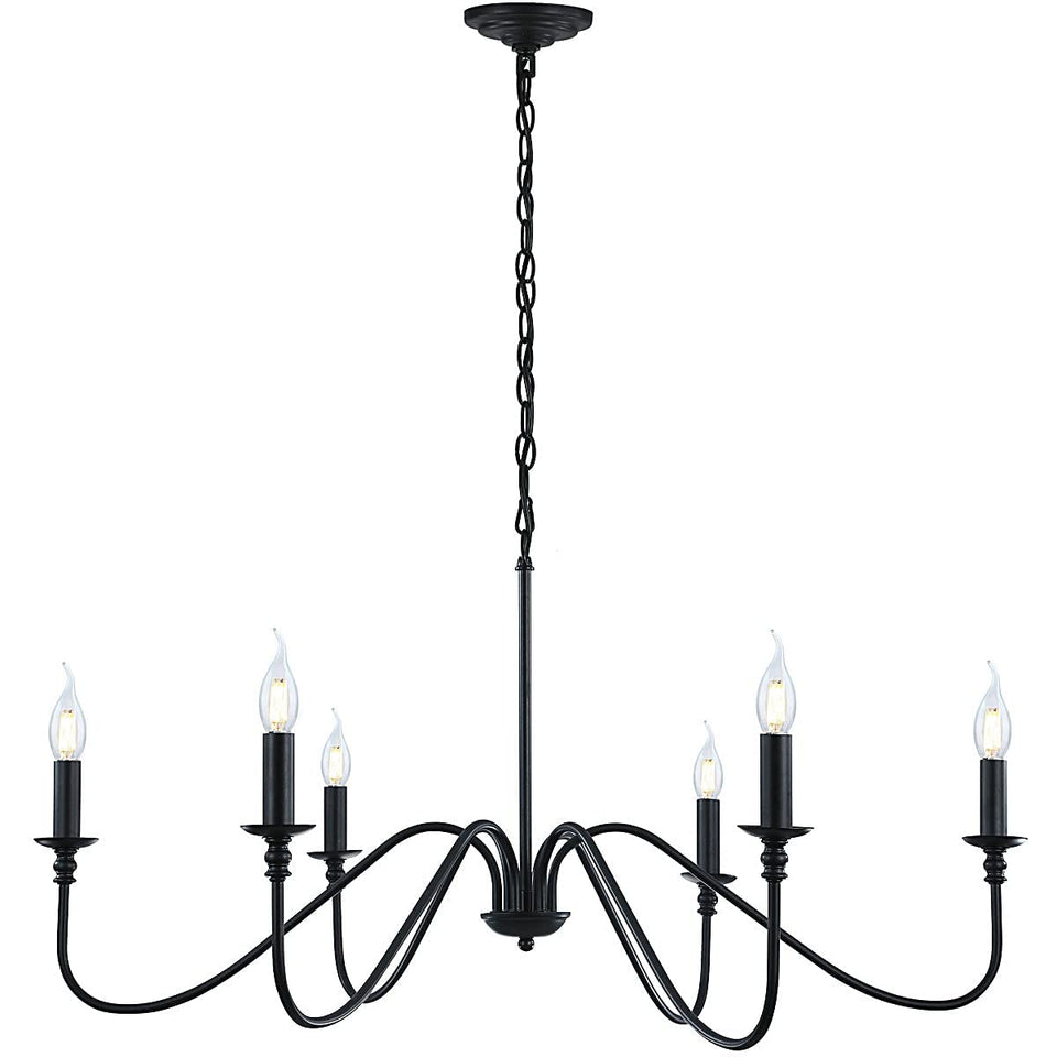 Miluolan black chandelier with 6 arms, ideal for dining rooms and elegant ambiance.