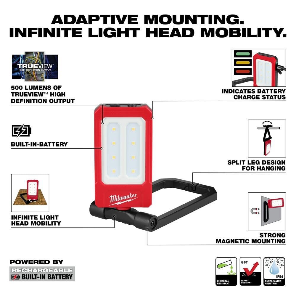 Milwaukee 2013R rechargeable task light mounted magnetically on metal surfaces.