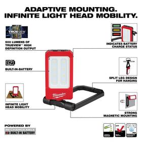 Milwaukee 2013R rechargeable task light mounted magnetically on metal surfaces.