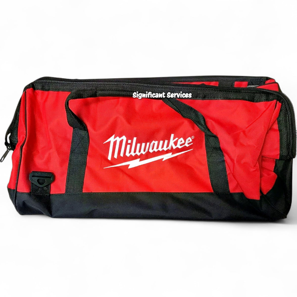 Milwaukee 22-inch heavy-duty canvas bag reinforced handles for comfortable transport.