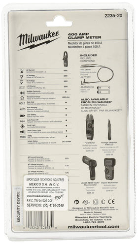 Milwaukee 2235-20 clamp meter display and buttons with backlight for easy reading