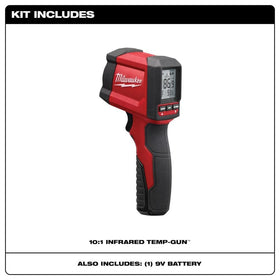 Milwaukee 2267-20 infrared temp-gun battery compartment access for quick field replacement.