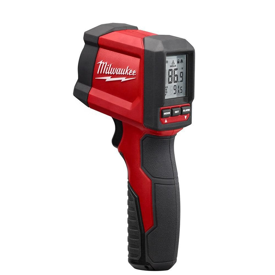 Milwaukee 2267-20 infrared temp-gun front view shows compact, easy-to-use design for quick readings.